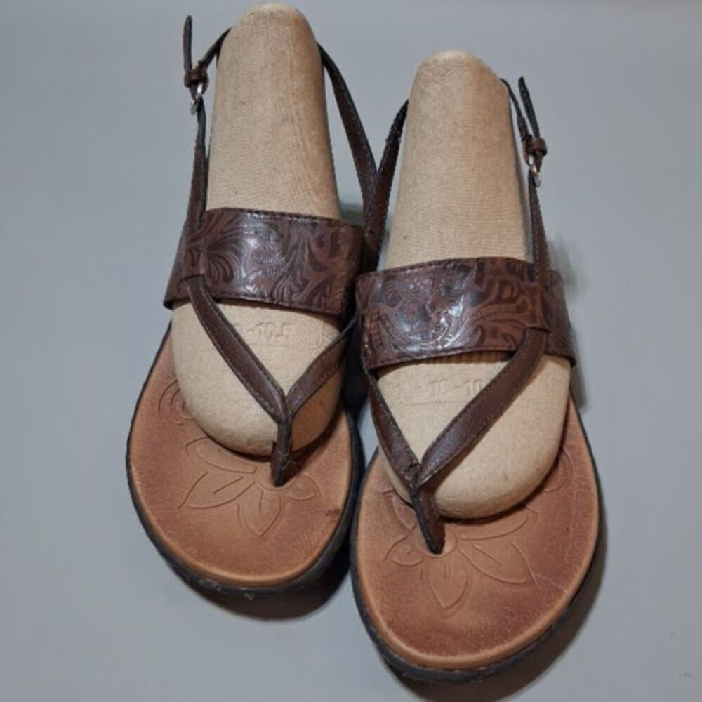 b.o.c. Born Concept Womens Brown Tooled Leather Strappy Thong Sandal Size 9M
